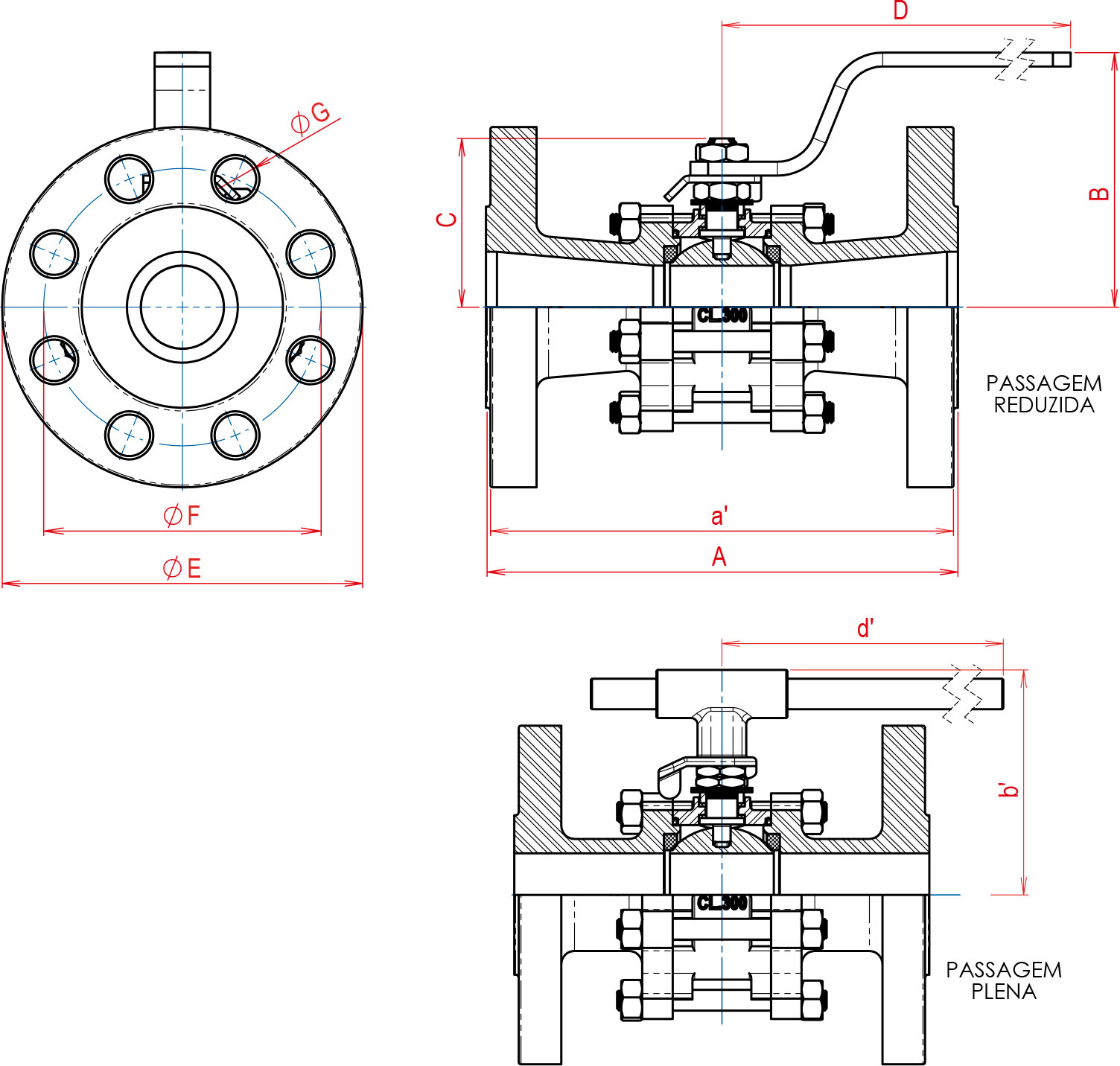 Válvula de Esfera Tripartida Série 1000 Flange Classe 300 Ref.: